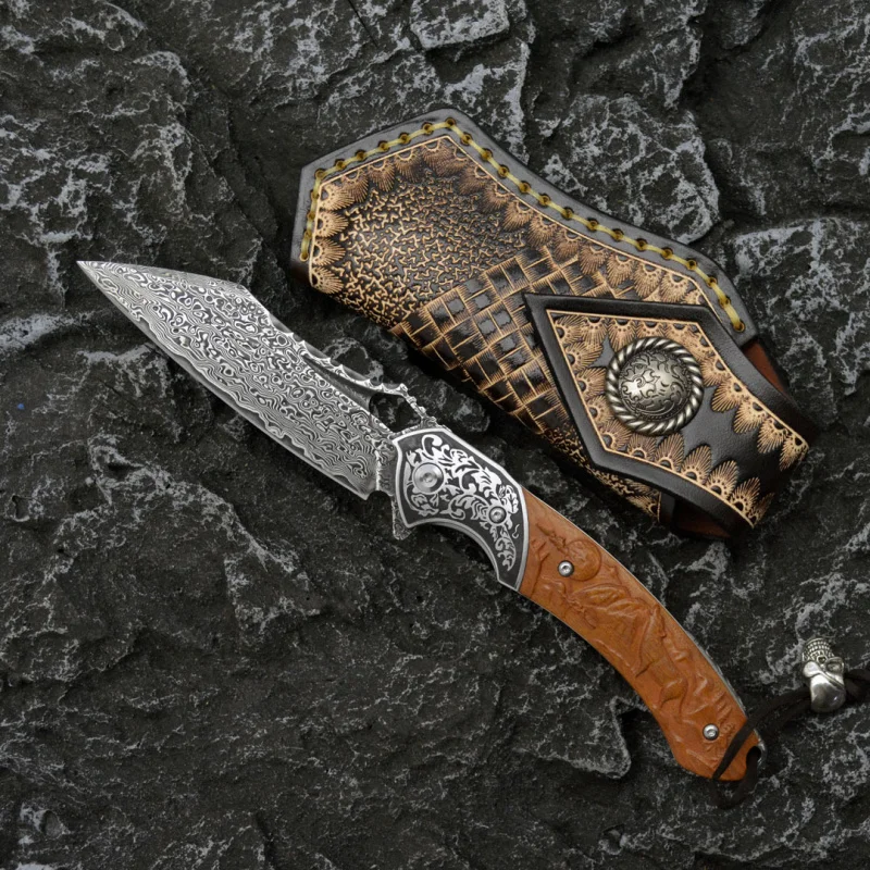 Outdoor Hunting Gifts - Pisau Lipat Baja Damaskus Pola VG10
