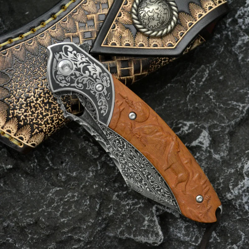 Pisau Lipat Baja Damaskus Pola - Outdoor Hunting Gifts ulasan dan harga
